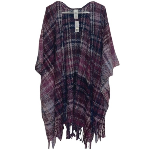🌹NWT/ WOOLRICH OPEN PURPLE PLAID PONCHO - Picture 1 of 6